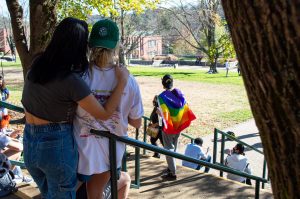 LGBTQ+ supporters looked on as a group of Trump supporters calling themselves Today is America counter protested the post-election solidarity event held by Young Revolutionaries of Boone and Black in Boone on Sanford Mall on Friday afternoon.