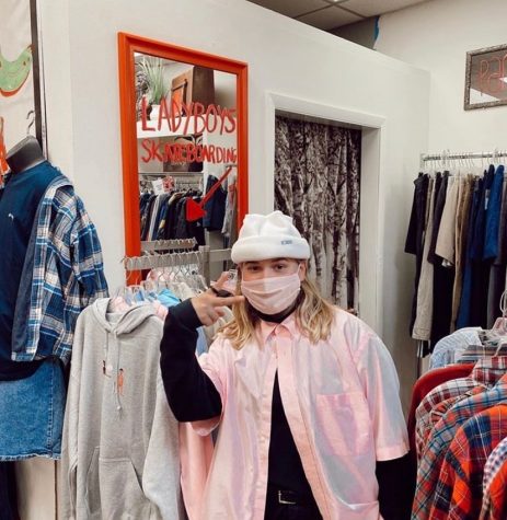 Josie Gagnon with her clothing line LadyBoys. Gagnon was inspired to create an inclusive skateboarding apparel company from her own doodles during quarantine.  