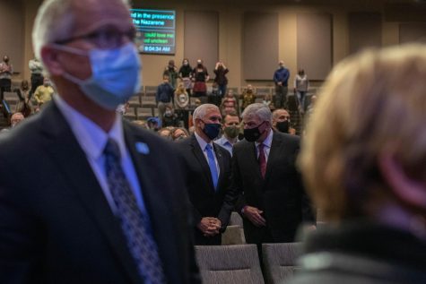 Vice President Mike Pence joined Franklin Graham, President of disaster relief organization Samaritans Purse, for the 9 a.m. worship service at Alliance Bible Fellowship in Boone on Nov. 1.