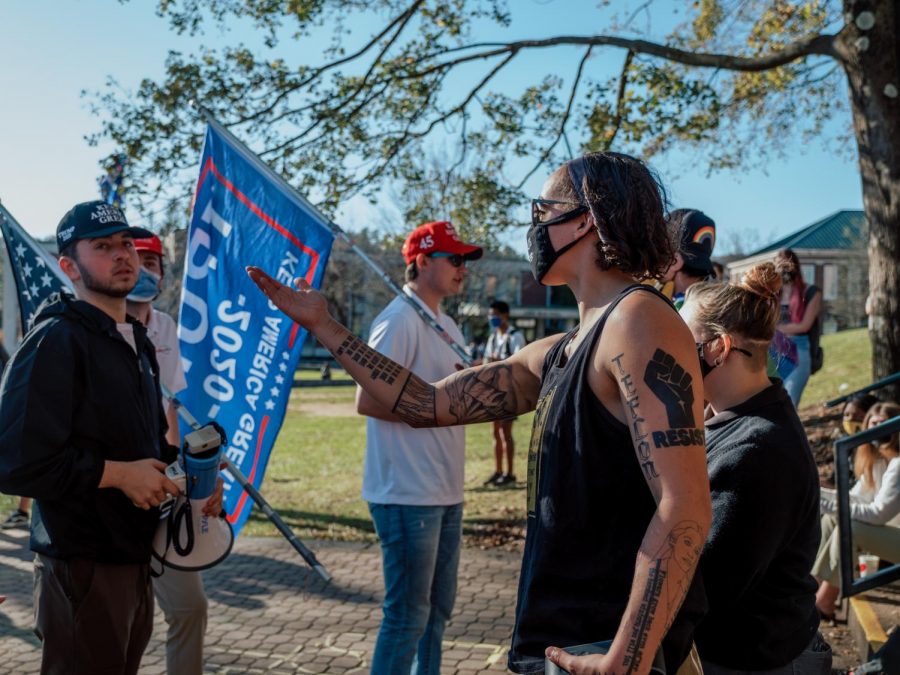 Protests and counterprotests related to the 2020 presidential election ensued on Sanford Mall Friday afternoon after several days of ballot counting. 
