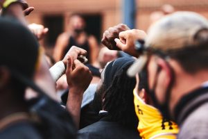 App State football players lead a march protesting racial injustice Aug. 28, 2020. 