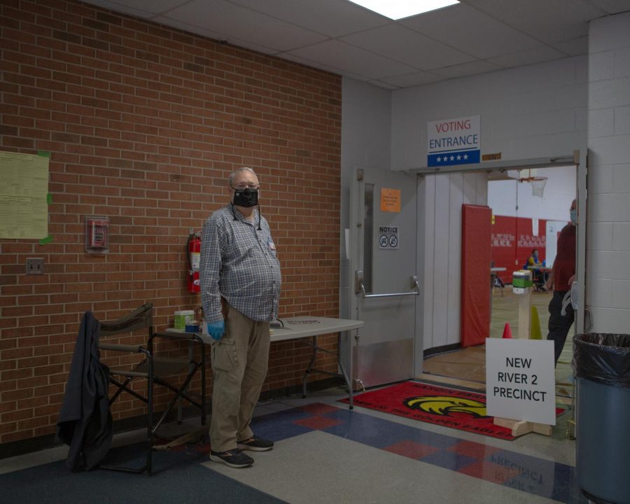Avril Sale working the polling site at Hardin Park where two precincts were grouped together due to COVID-19 restrictions. Sale arrived in the area in 1967 with his attendance at App State. He then taught 33 years. 