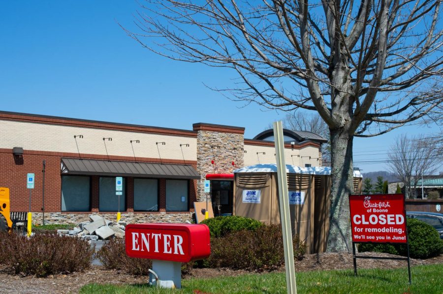 Usually filled with lines wrapped around the building, the Chick-Fil-A on Blowing Rock Road is now occupied with construction supplies and portable toilets as it closes to renovate the location.