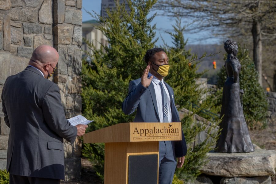DJ Evans is sworn into office as student body vice president on April 26, 2021.