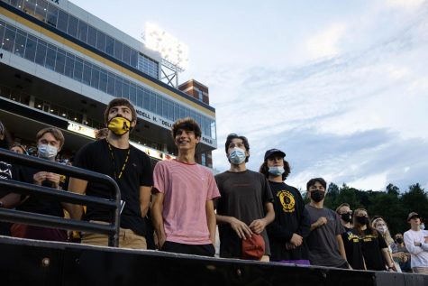 Matias Akers (far left), Cameron Greve (middle), Charles Traill (middle right) & Thomas Castain (far right) attended their freshman Black & Gold assembly in the front row.