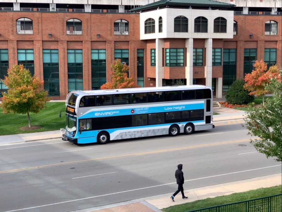 The AppalCart Pop 105 route featured a double-decker bus until Oct. 15, to test the new model’s ability to handle roads in Boone.