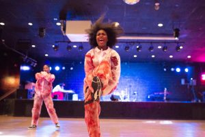 Kynda Bichara breaks into her solo during the Resilient Rho Theta chapter of Delta Sigma Theta sorority stepping performance at the Homecoming yard show Oct. 29. 