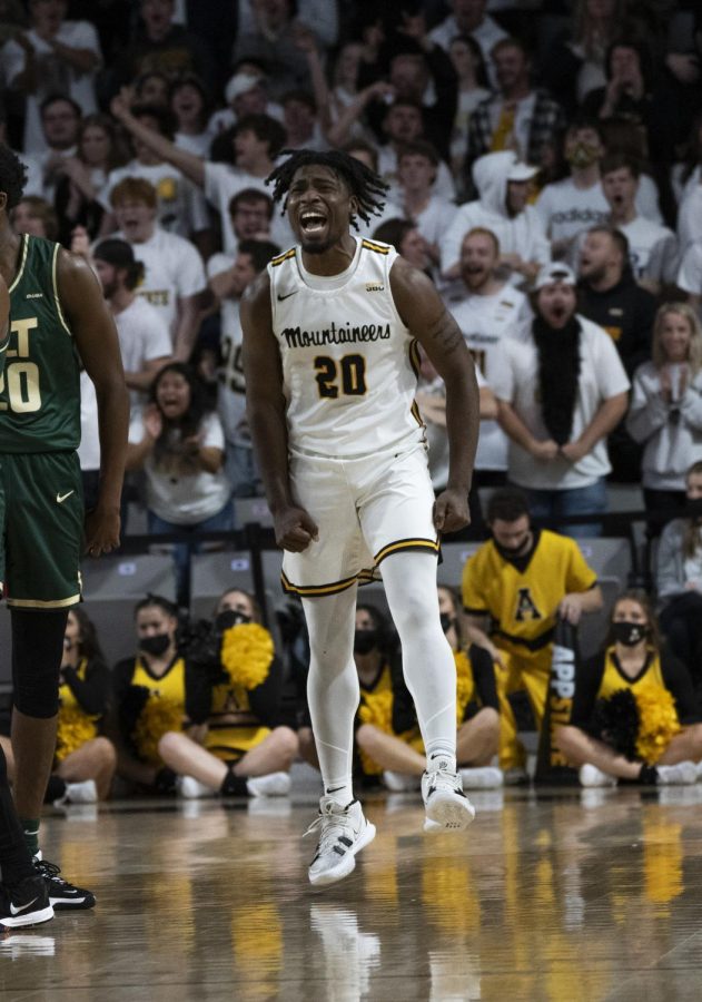 Delph celebrates a big play in the Mountaineers one-point non-conference loss to Charlotte Nov. 18. 