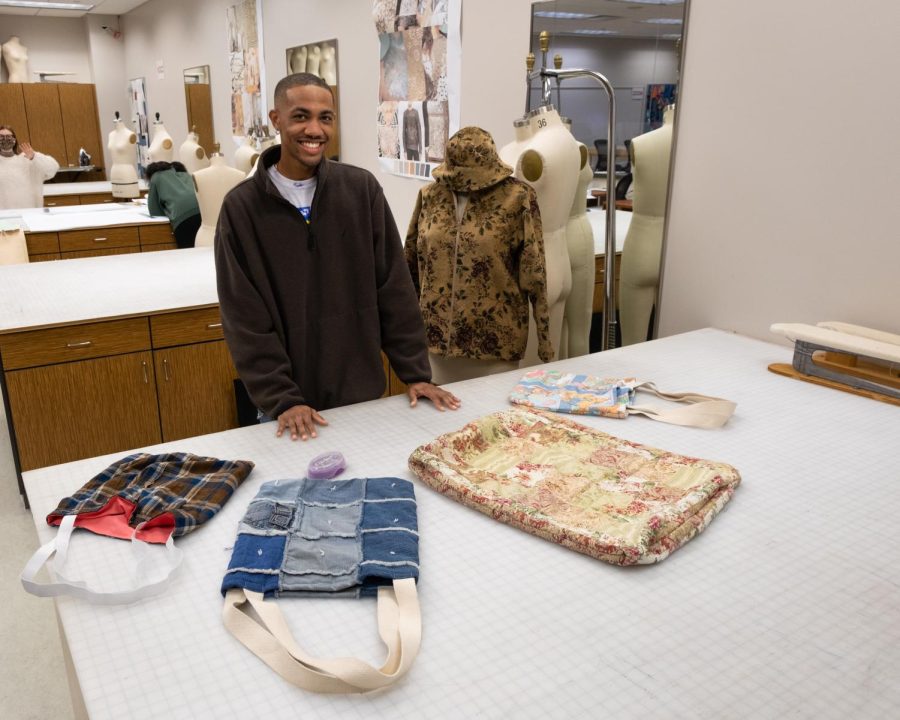 Andre Edwards works on his projects Feb. 9, 2022, in the Apparel and Design Studio, a space for majors located in the basement of the Reich College of Education. 
