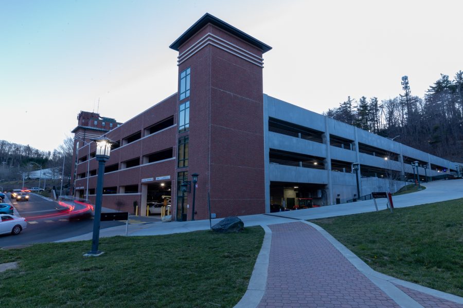 Appalachians State University’s newest parking deck, referred to as “the stadium parking deck,” March 28, 2022. It was built where Winkler Hall used to be, the deck was completed in late 2019. 