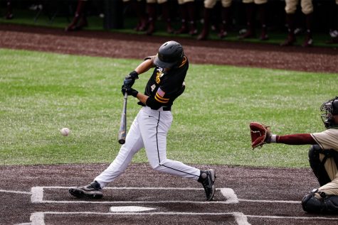Junior infielder Luke Drumheller swings on a pitch against No. 20 Texas State April 2, 2022. 
