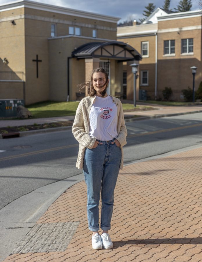  Mary Neill Lucas, a senior child development student, stands outside the Reich College of Education building on March 26, 2022 where she took classes for her major degree.