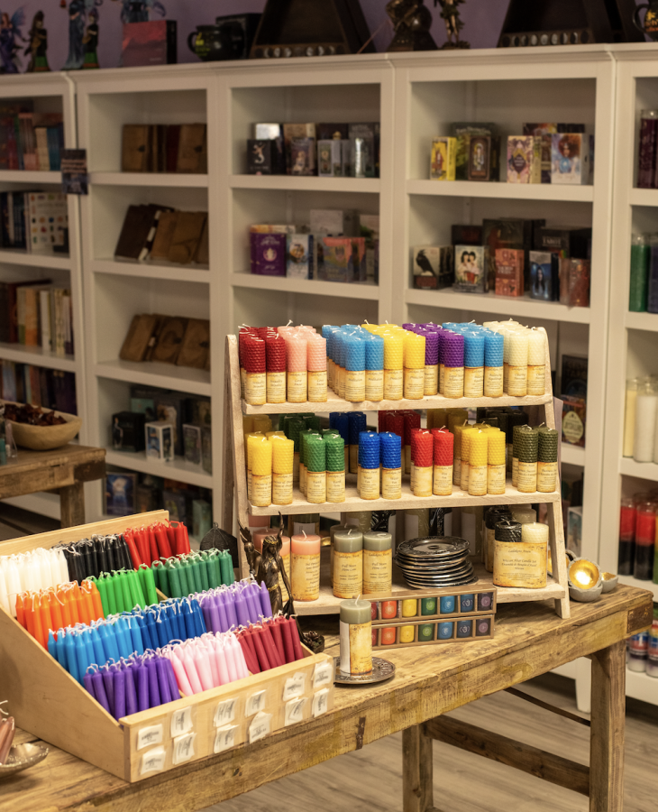 Assorted scented candles on display and for sale in Practical Magic on July 20, 2022. The Wilmington-based metaphysical supply store chain has crystals, herbs and other items to positively charge anyone’s living space.