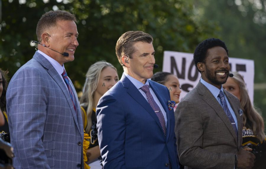 College GameDay hosts, from left, Kirk Herbstreit Rece Davis and Desmond Howard lead the show every week.