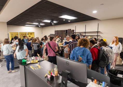 Attendees gather for the grand opening of the new Makerspace in the lower level of Belk Library, Sept. 9, 2022.