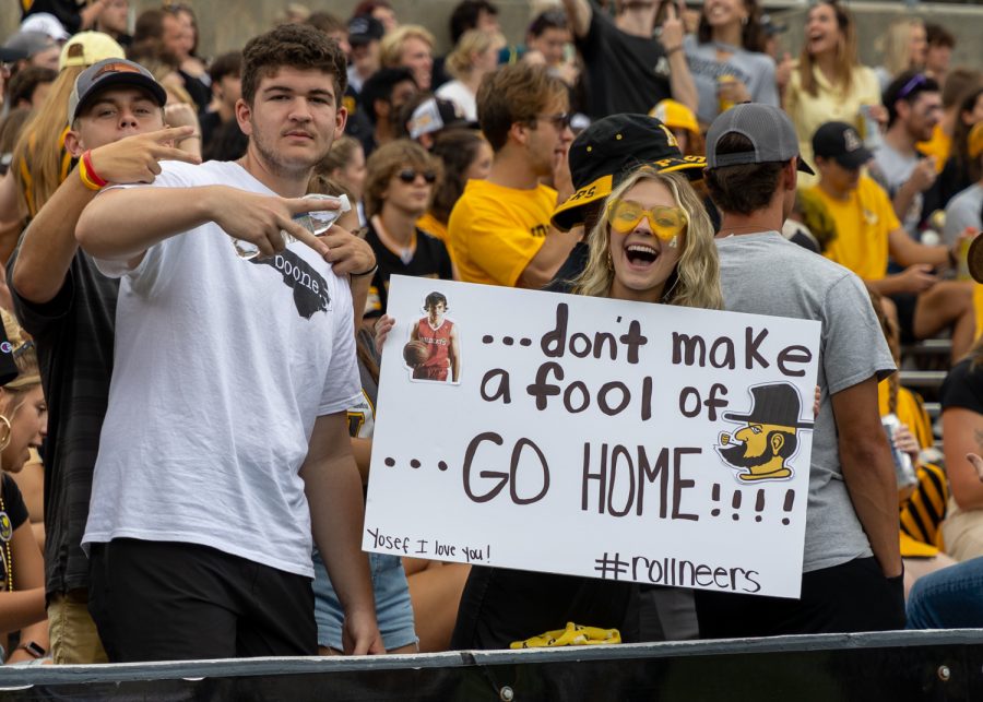 App State students show off their signs for App States matchup with Troy ahead of kickoff Sept. 17, 2022. 