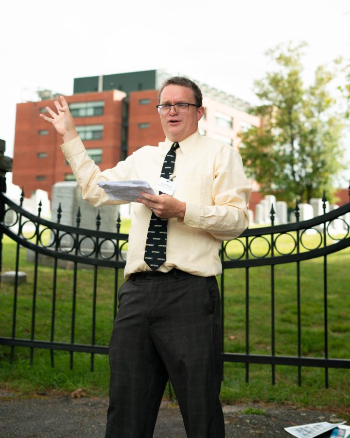 Sep. 6, 2022, Historian Trent Margrif, a senior lecturer for the General Education Program at Appalachian State uses historical documents and notes to explain the significance of the graveyard located by Appalachian State University in Boone, North Carolina.