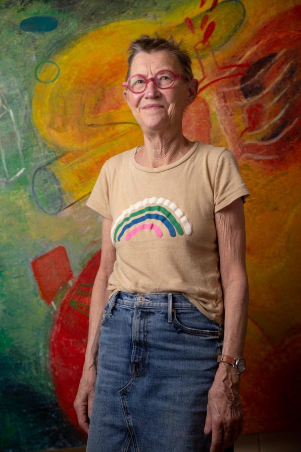 Vicky Grube, App State art education professor, stands for a portrait in her Wey Hall studio office.
