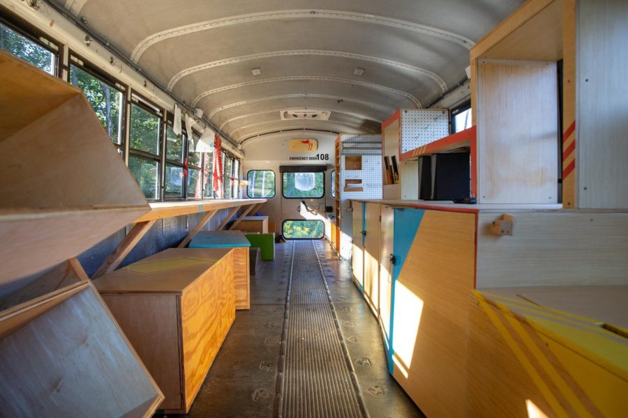 Now sitting unused in the University IDEX/SVT surplus warehouse, this bus was once meant to be used as a traveling art studio. Vicky Grube along with help from other App State organizations, built this bus out in 2019, however the project never got up and running due to COVID-19.
