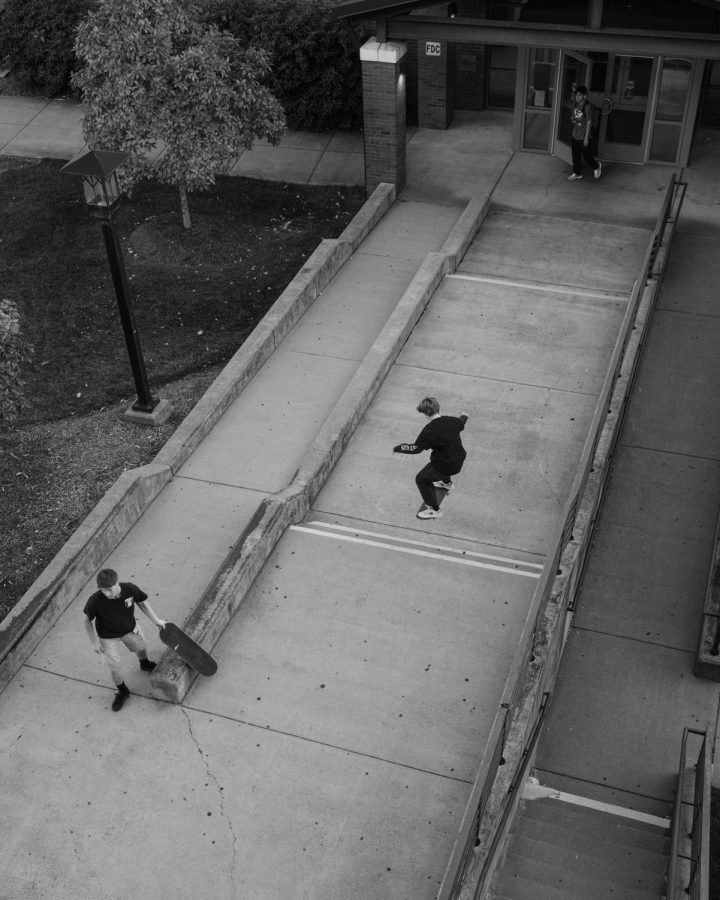 The stairs in front of Belk Library are a popular skate spot, recognizable by its generously waxed and worn down ledges and usual population of a few skaters, Oct. 23, 2022.