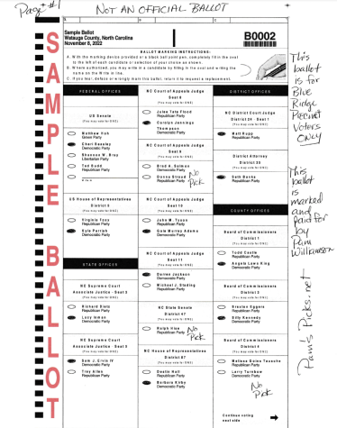 A sample ballot marked by Pams Picks.