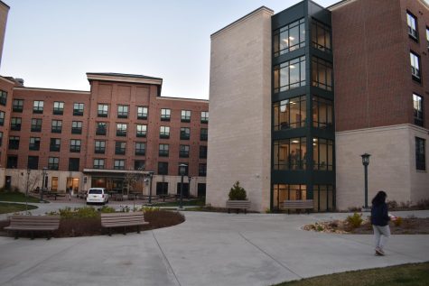 Thunder Hill Residence Hall in the early evening.