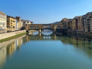 The Ponte Vecchio bridge, located off the Amo river, brings you straight into the city of Florence.