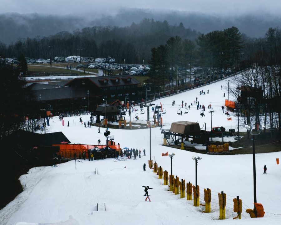 A snowboarder slides a rail at Appalachian Ski Mountain, where the elective class takes place. 