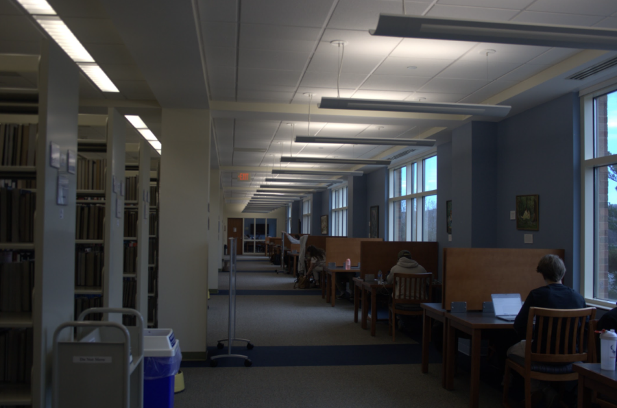 Students study on the third floor of the library which is a designated silent floor. 
