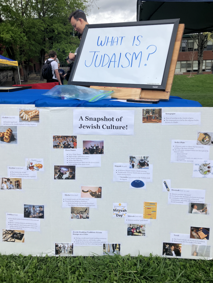 Table outlining common Jewish cultural aspects and practices displayed on Sanford Mall during the App State Day Against Hate April 16, 2023.