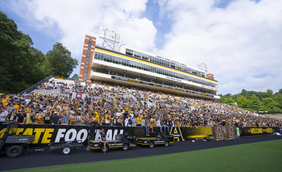The+student+section+at+Kidd-Brewer+Stadium+getting+ready+for+the+Mountaineers+to+square+off+against+UNC+Sept.+3%2C+2022.