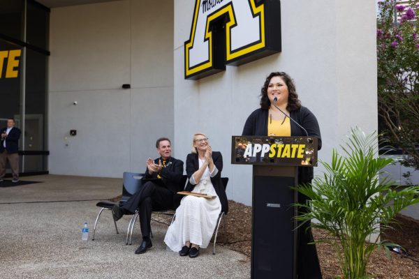 Ashlynn Caudill, a first-year App State Hickory student, speaks to the crowd at the opening ceremony. (Courtesy of Chase Reynolds)