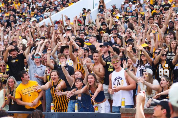 A group of fans cheering on the Mountaineers against Gardner-Webb Sept. 2.