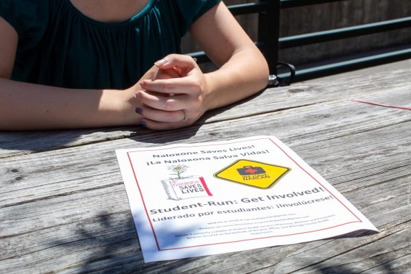 Lebkuecher created posters to hang around campus, advertising the availability of Narcan on campus and how students can become involved with the organization.