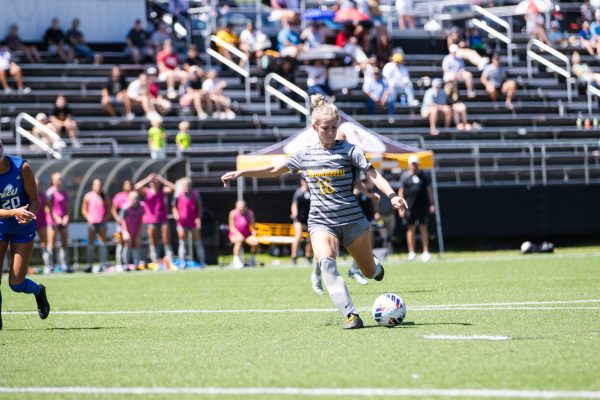 Sophomore forward Reagan Sturgill prepares a shot against FGCU Sept. 3.