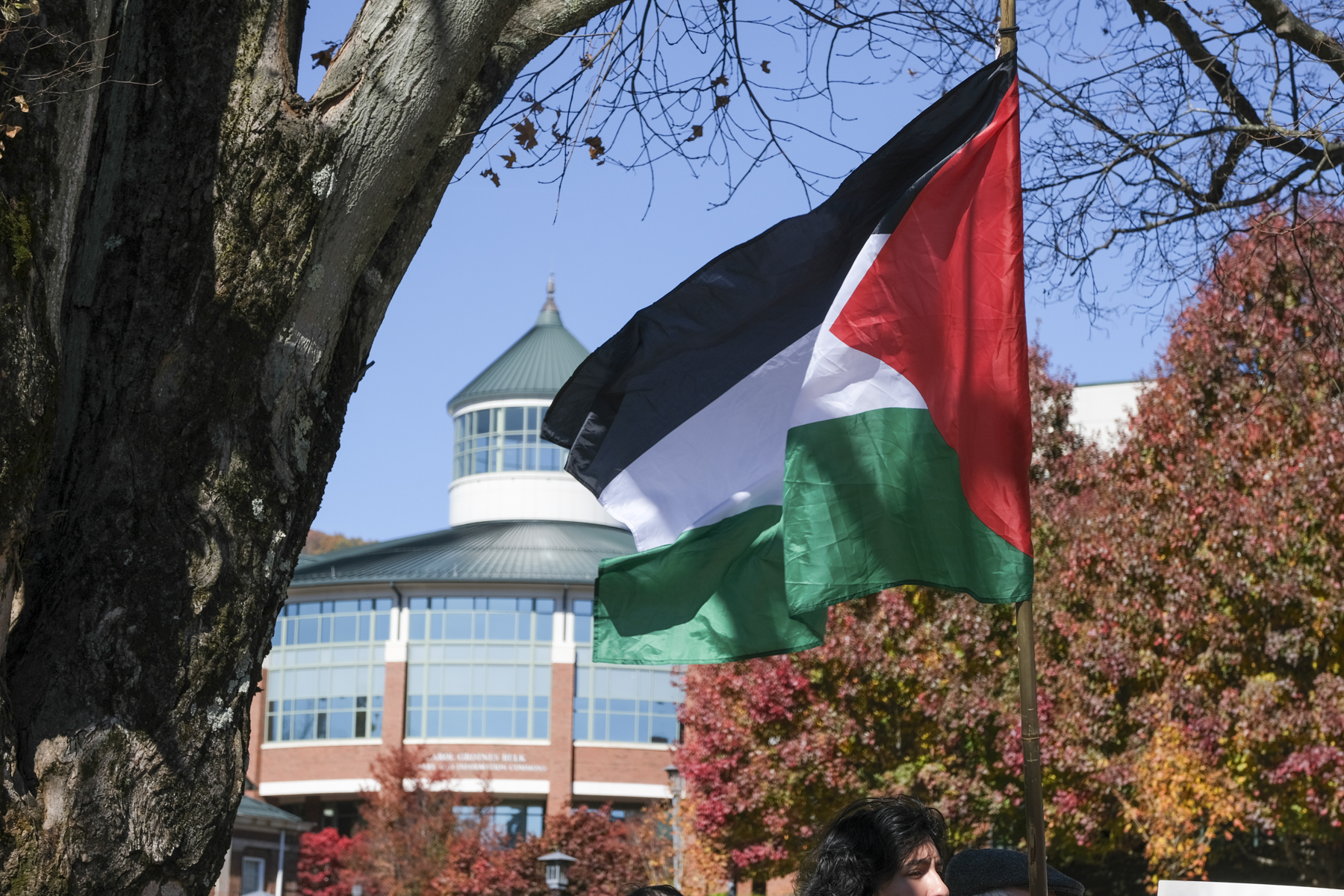 The Palestinian flag stands tall on Sanford Mall in light of the Israel-Palestine conflict. The Muslim Student Association held a rally in support of Palestine Oct. 25, 2023.