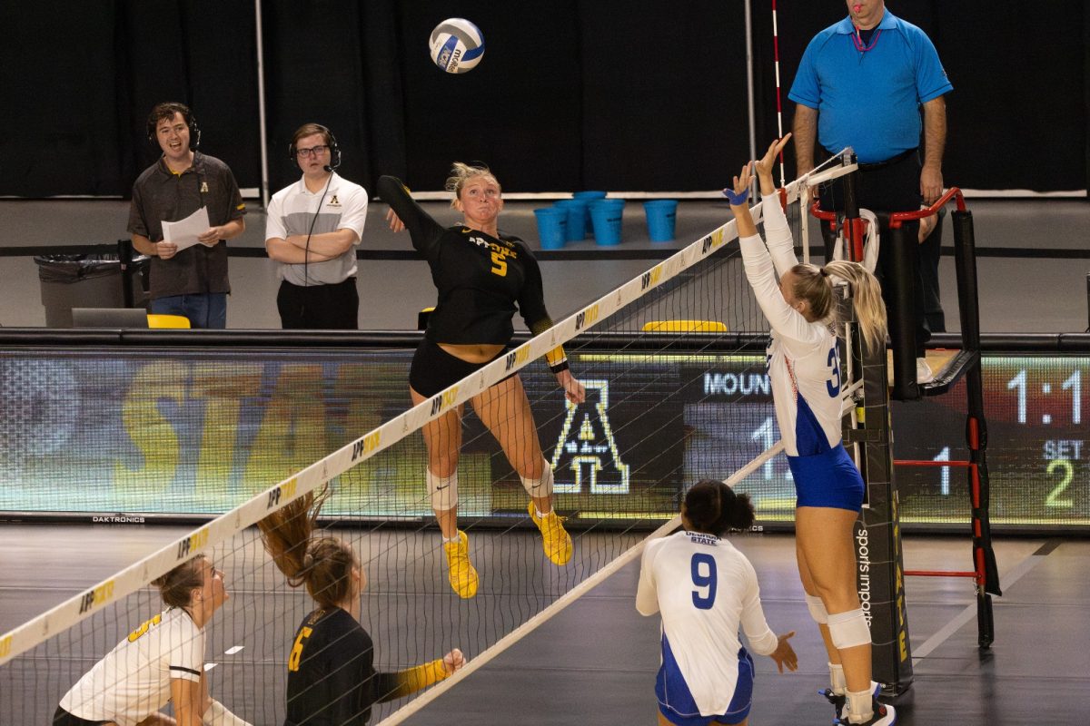 Senior McCall Denny goes up for a slam against Georgia State Oct.6.
