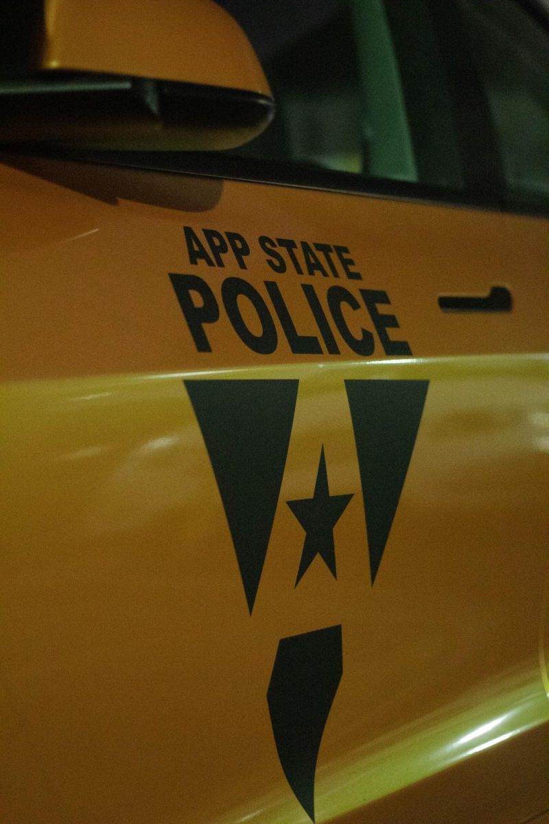 The Tesla Cop Car proudly wearing “App State Police” on the side of the car. Oct 4. 2023. 

