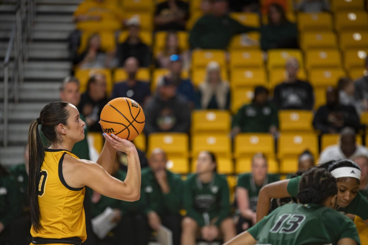 Carver prepares to shoot a free throw after getting fouled in App State’s game against Ohio University on Nov. 13, 2023. She has 155 points this season, second highest on the team behind Faith Alston’s 284 points and has 795 points in her three seasons with App State.