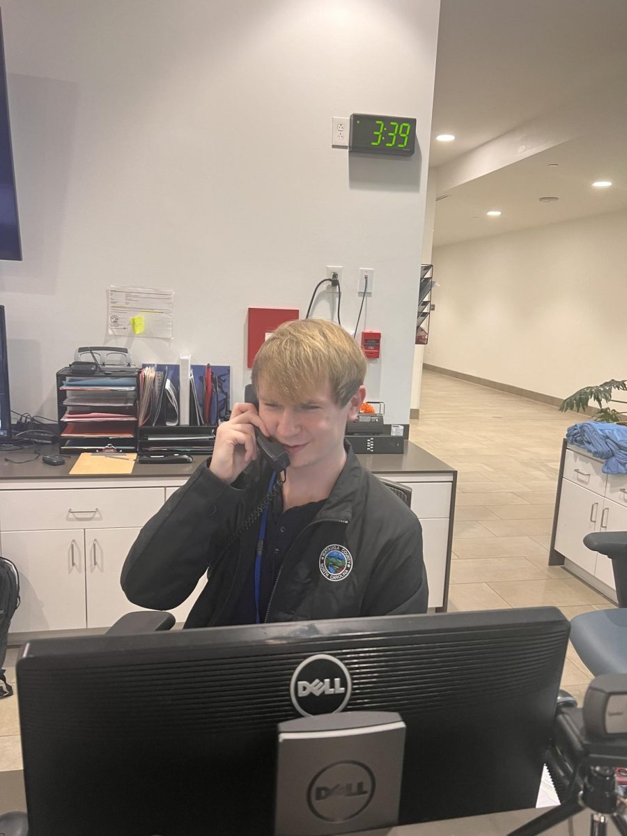 Part of Eric Hesslinks position involves working the front desk at the Watauga County Recreation Center Jan. 25, 2024. His duties include answering the phone and managing facility reservations. Photo courtesy of Eric Hesslink. 