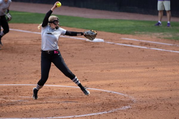 Senior pitcher Kaylie Northrop throws a pitch against James Madison April 20.