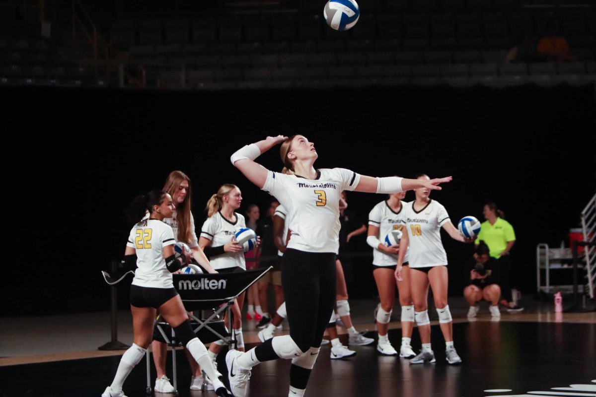 Freshman setter Julianna Horta warms up her serves before the game at Holmes Convocation Center on Sept. 6. Horta had 16 assists against Kennesaw State, bringing her total for the season to 128 assists.