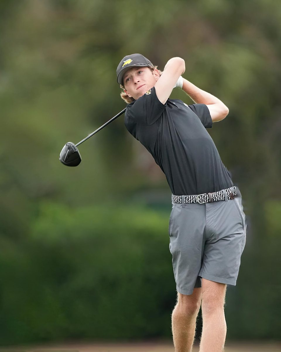 Rob Bergevin drives the ball at the Myrtle Beach Golf Trips Intercollegiate on Sept. 10. Bergevin recorded a hole in one during the final round.