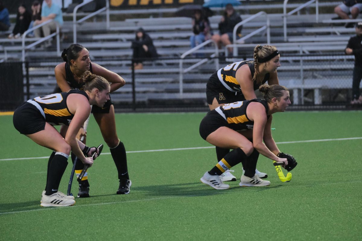 App State’s penalty crew lines up for a corner late at the App State vs. Wake Forest game on Sept. 13