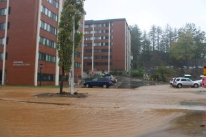 Flooding outside of Dogwood Residence Hall on Sept. 27.