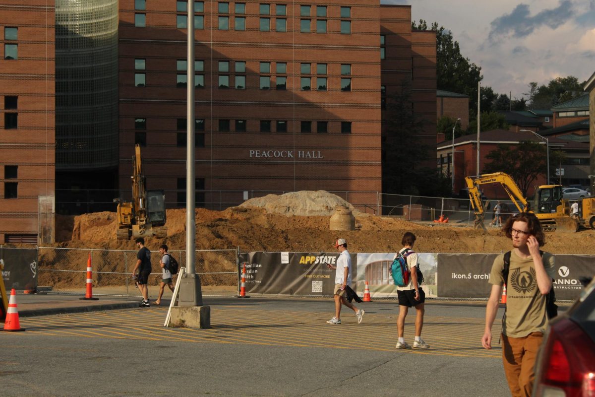 Students pass through the Peacock traffic circle on Aug. 29. Construction of the Peacock circle started over the summer and is scheduled to be done in the fall of 2026. 