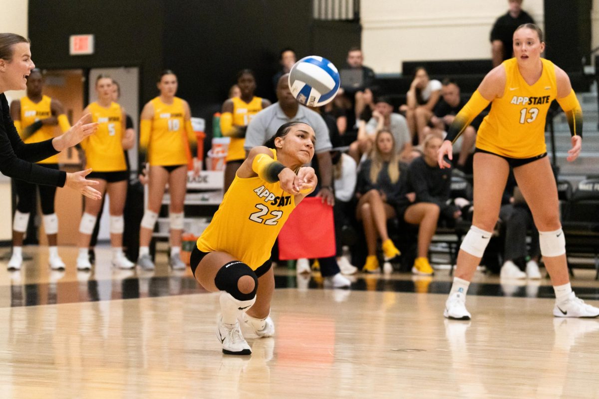 Taylor McNear hits the ball to keep it in play at the App State vs. Davidson game on Sept. 21.