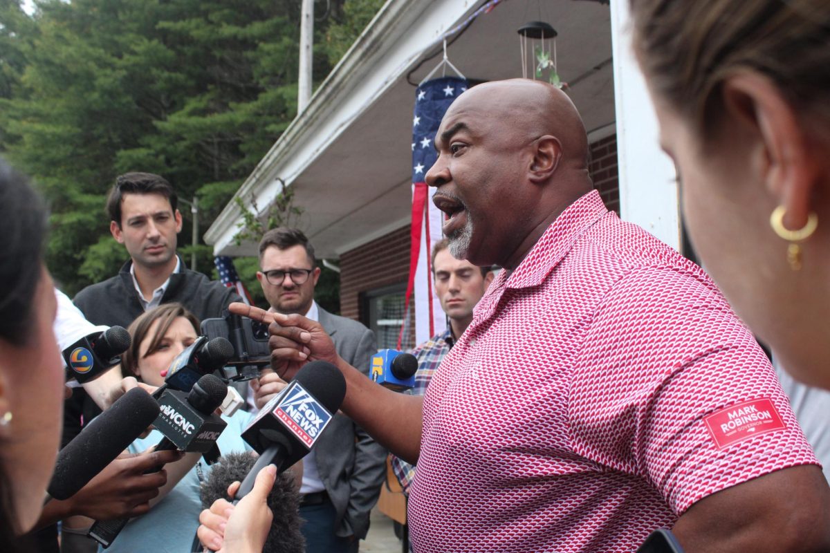 North Carolina Lt. Gov. Mark Robinson speaks outside of the Blue Ridge Diner on Sept. 23. Robinson came for a meet and greet with citizens of Boone.