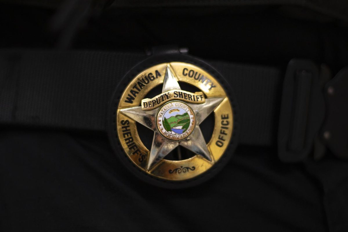 Deputy Tony Marroquin’s badge sitting on his hip on Aug. 30. Marroquin’s duties as deputy allow him to spend many of his shifts working with Latino and Hispanic residents.