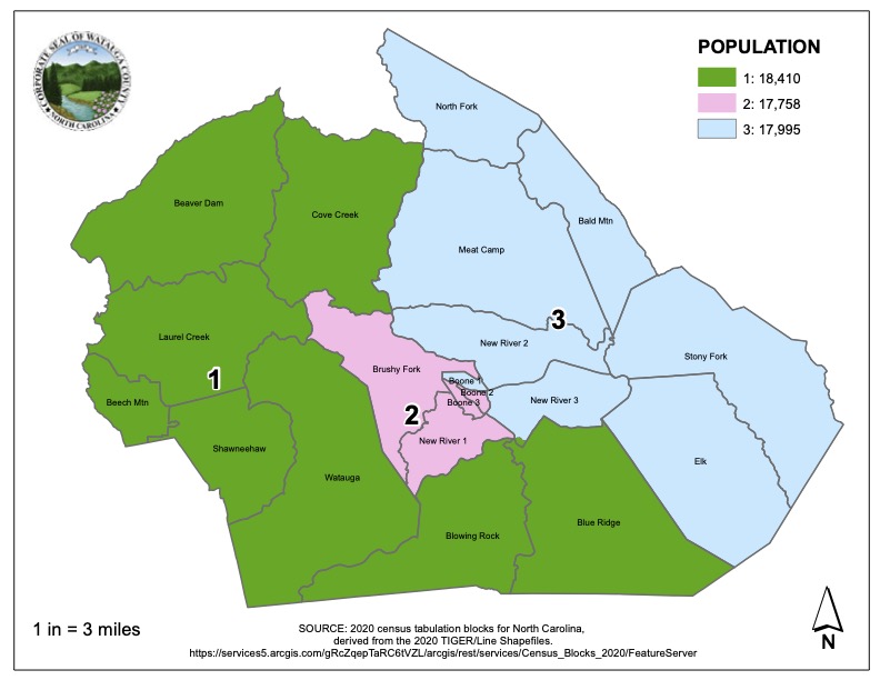 Map option A, approved by the county board of commissioners in June, would operate with 3 single member districts and 2 at large seats in Watauga County. Map option A is what voters are selecting as part of the ballot referendum. 